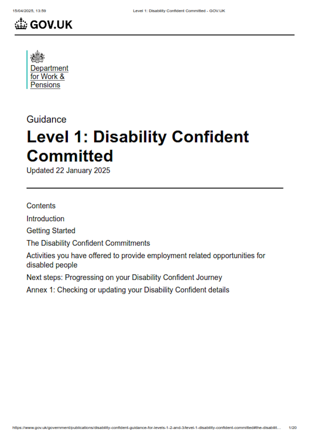 Level 1 Disability Confident Committed GOV UK 001
